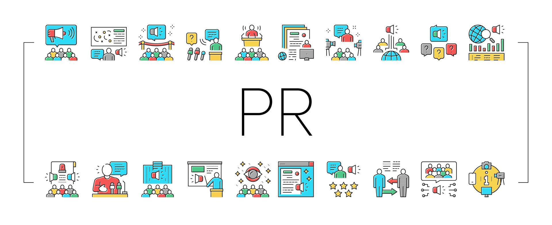 pr conjunto de ícones de coleção de relações públicas vetor
