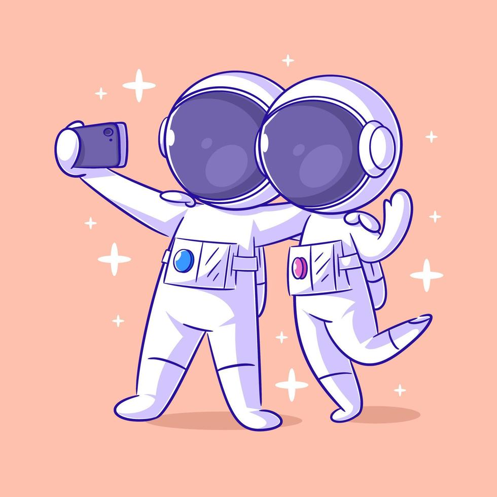 astronauta tirando selfie com seu amigo vetor