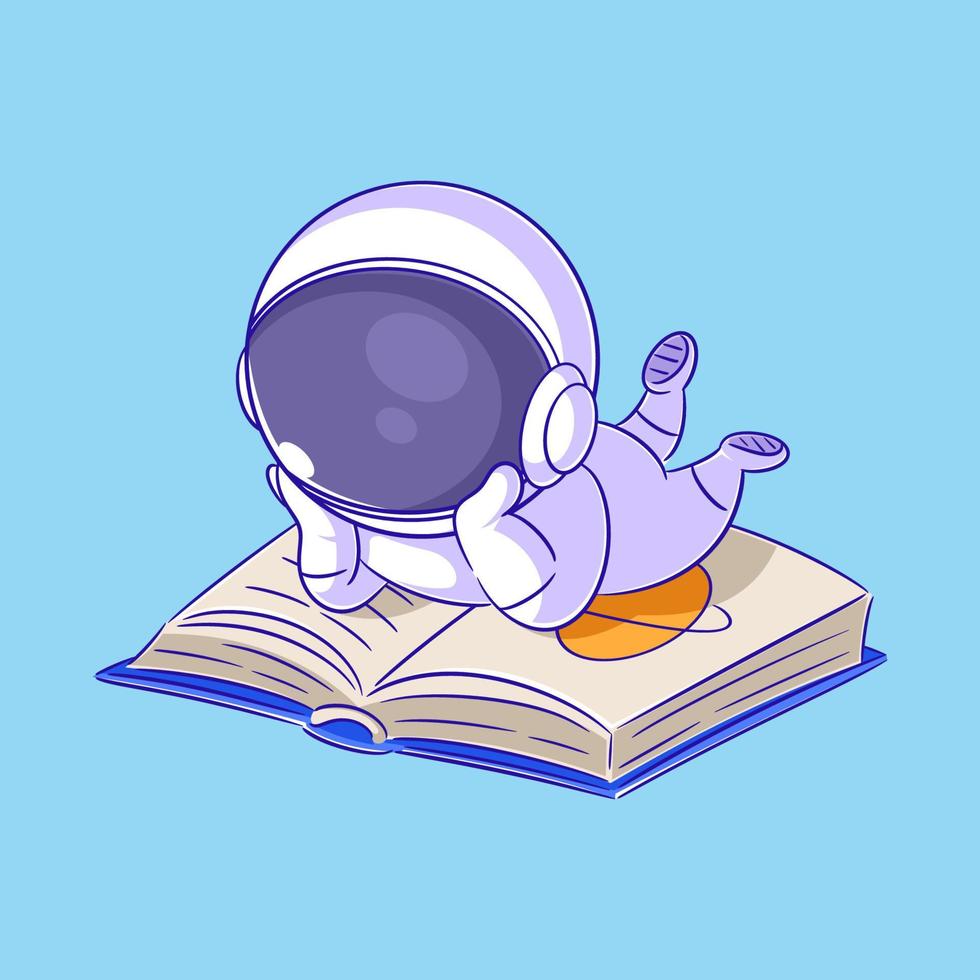 astronauta está relaxando enquanto lê um livro vetor