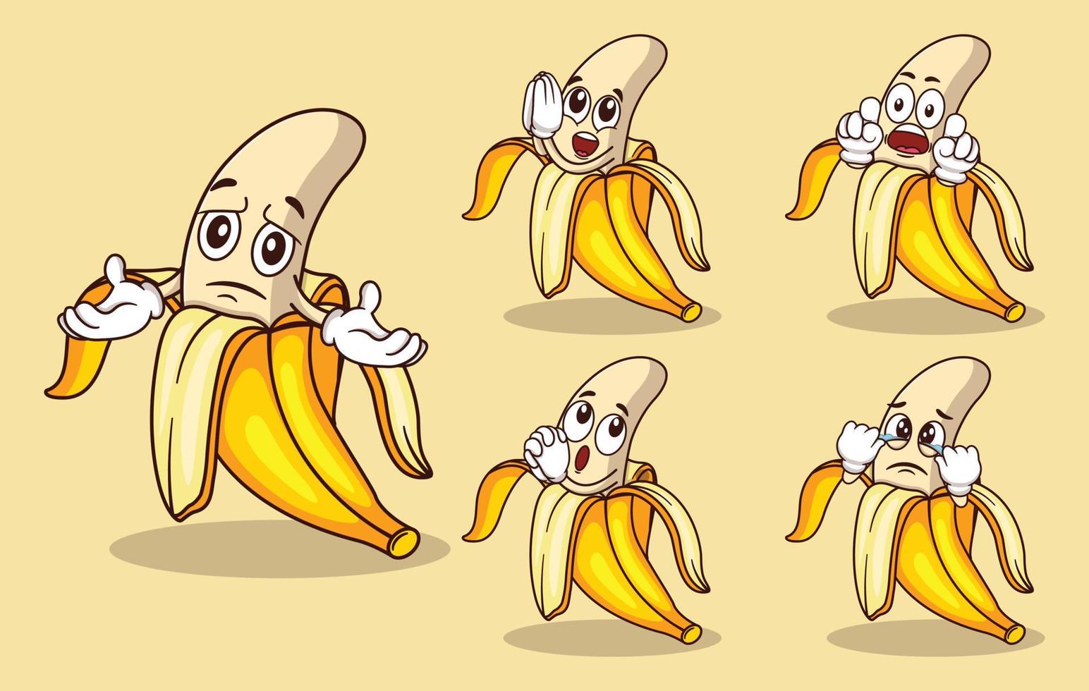 mascote de fruta banana fofa com vários tipos de coleção de conjuntos de expressões vetor