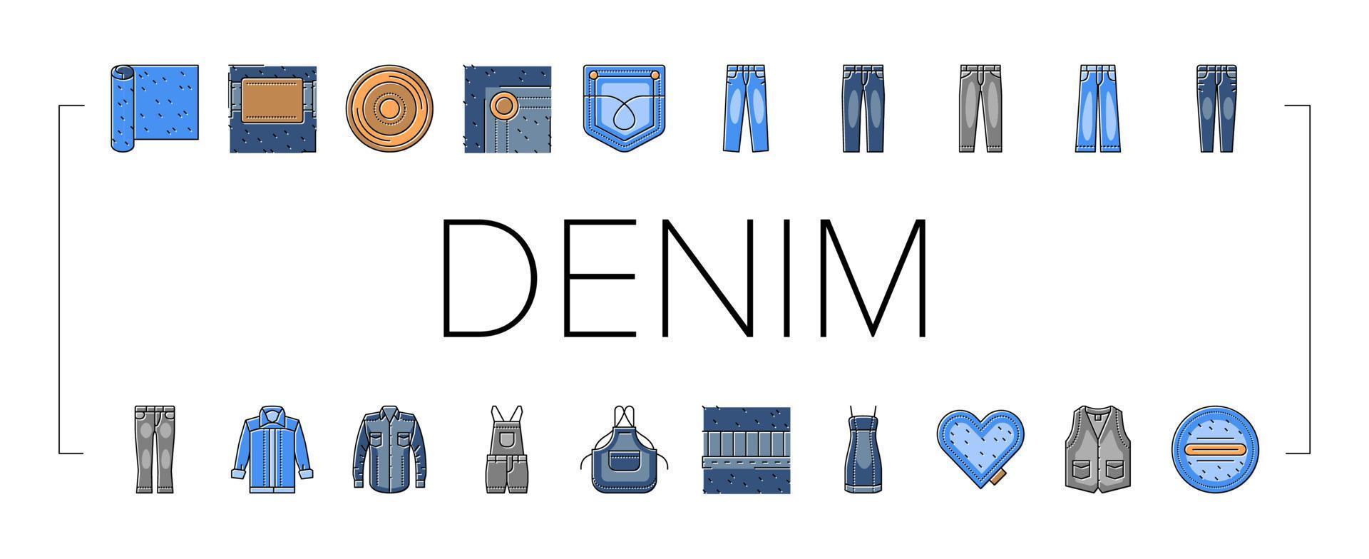 vetor de conjunto de ícones de moda de material têxtil denim