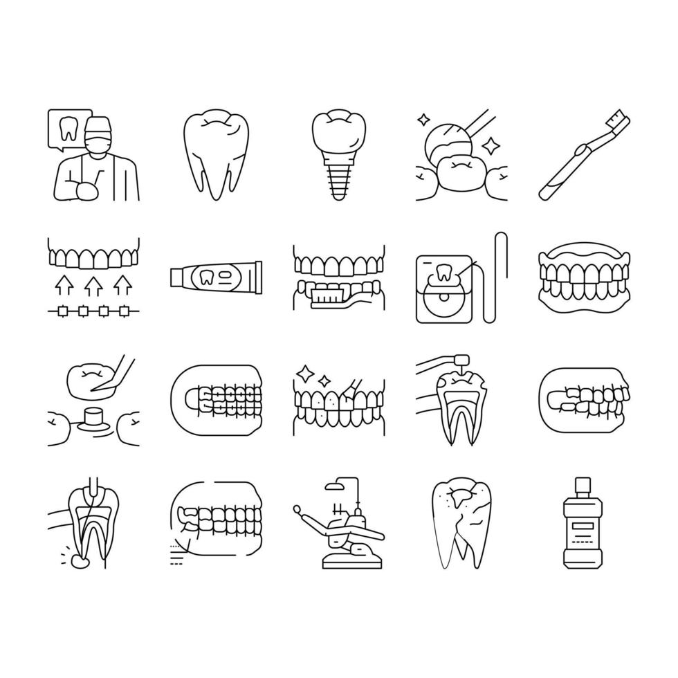 vetor de conjunto de ícones de implante de dente de dentista de atendimento odontológico