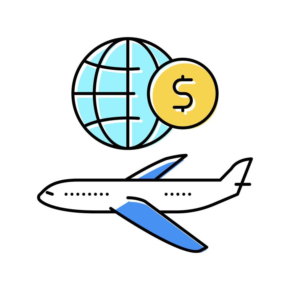 ilustração em vetor ícone de cor de transporte internacional de avião