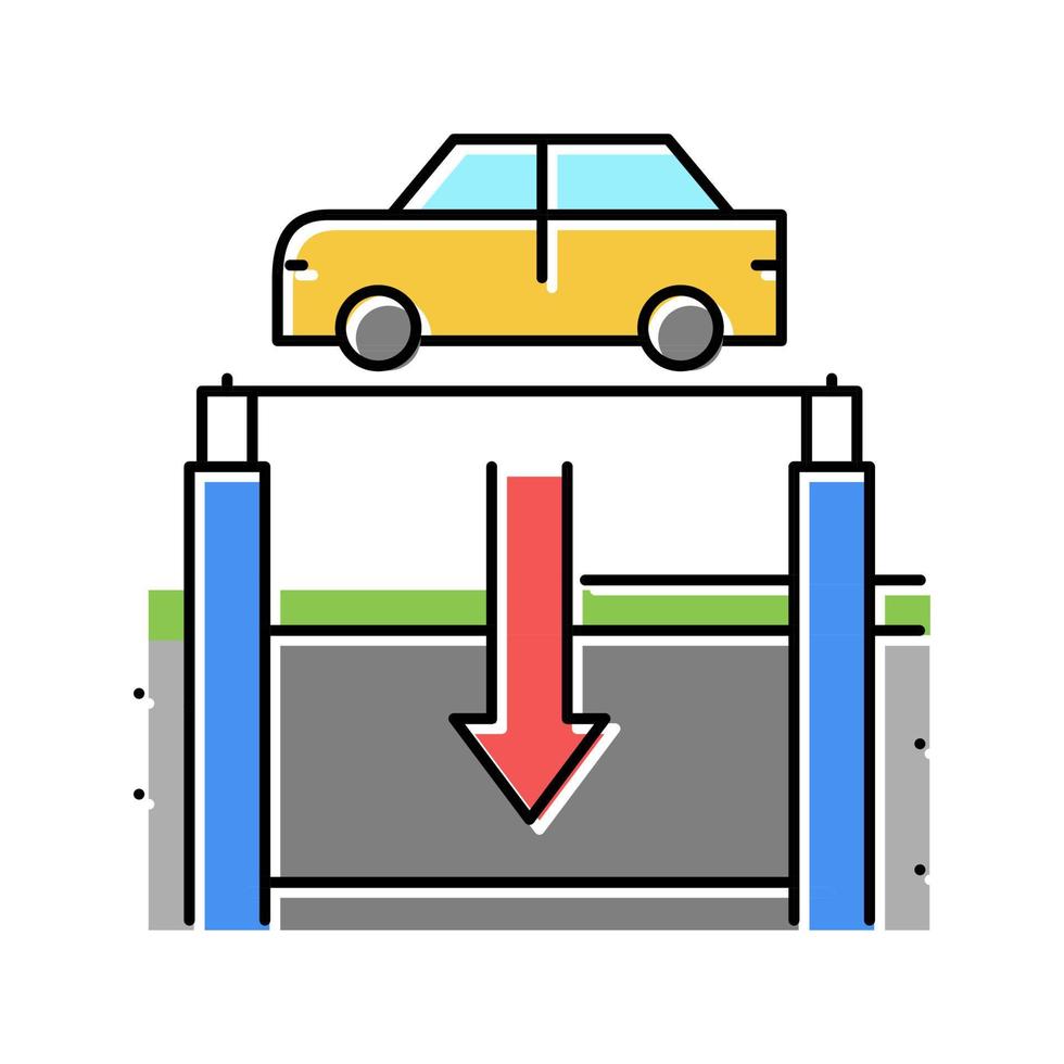 elevador abaixando o carro na ilustração vetorial de ícone de cor de estacionamento subterrâneo vetor