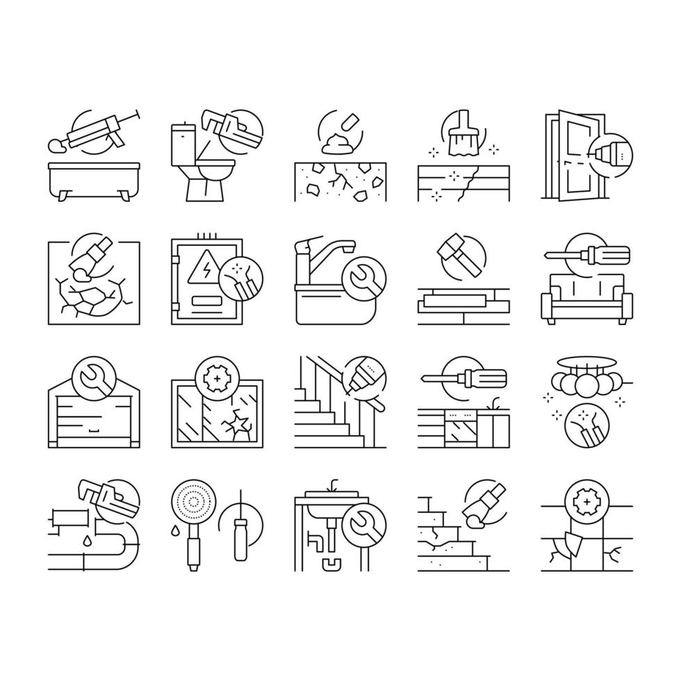 conjunto de ícones de coleção de ocupação de reparo doméstico vetor