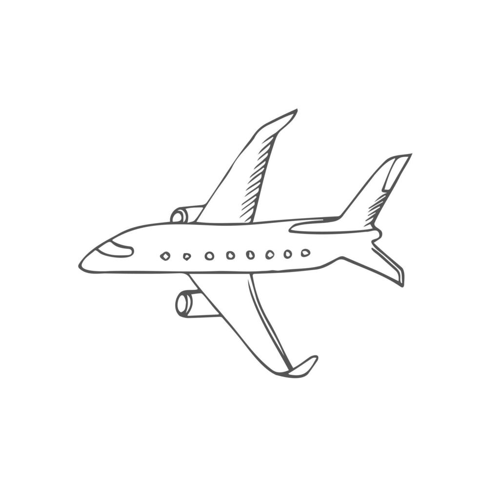 doodle air planeillustration. linha de vetor simples isolada em branco