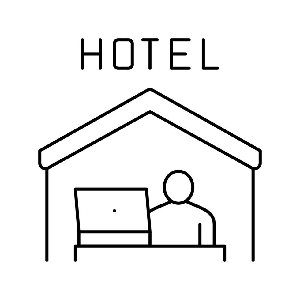 trabalho remoto em ilustração vetorial de ícone de linha de hotel vetor