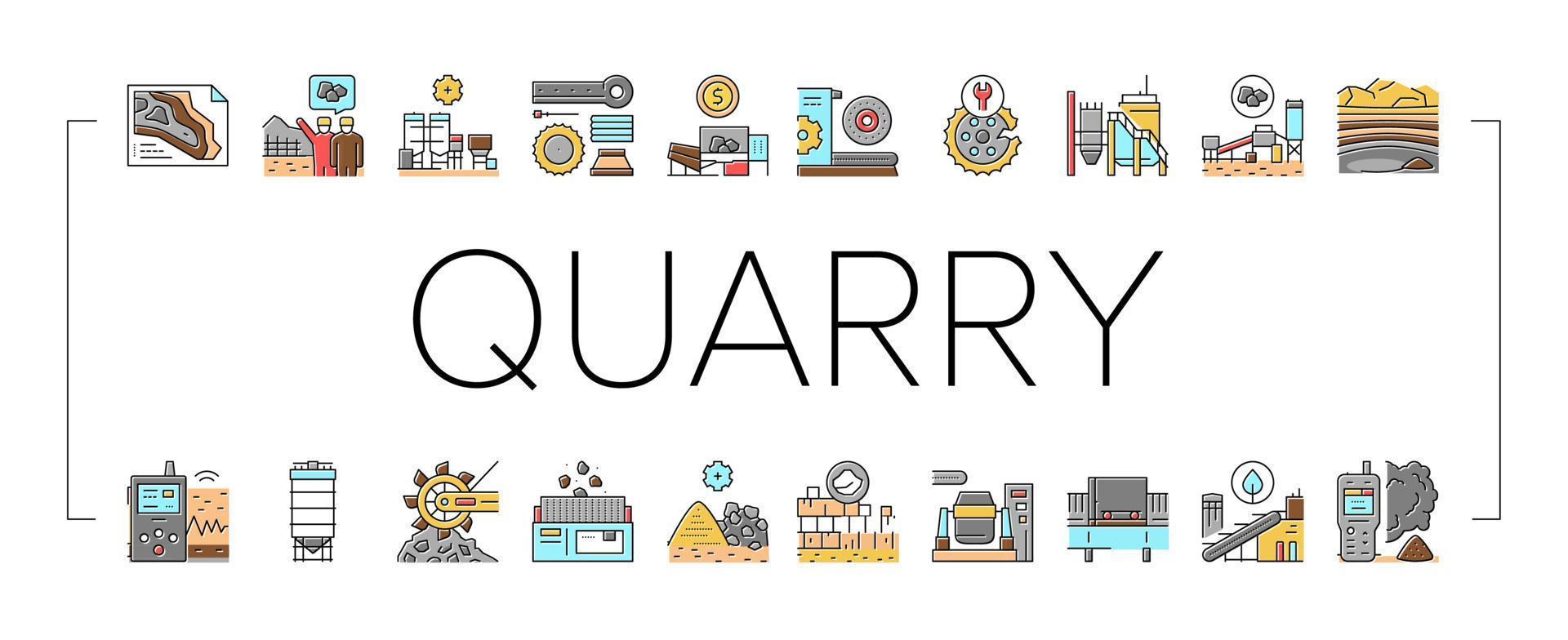 vetor de conjunto de ícones de processo industrial de mineração de pedreira