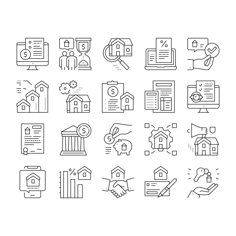 conjunto de ícones de coleção de imóveis de hipoteca vetor