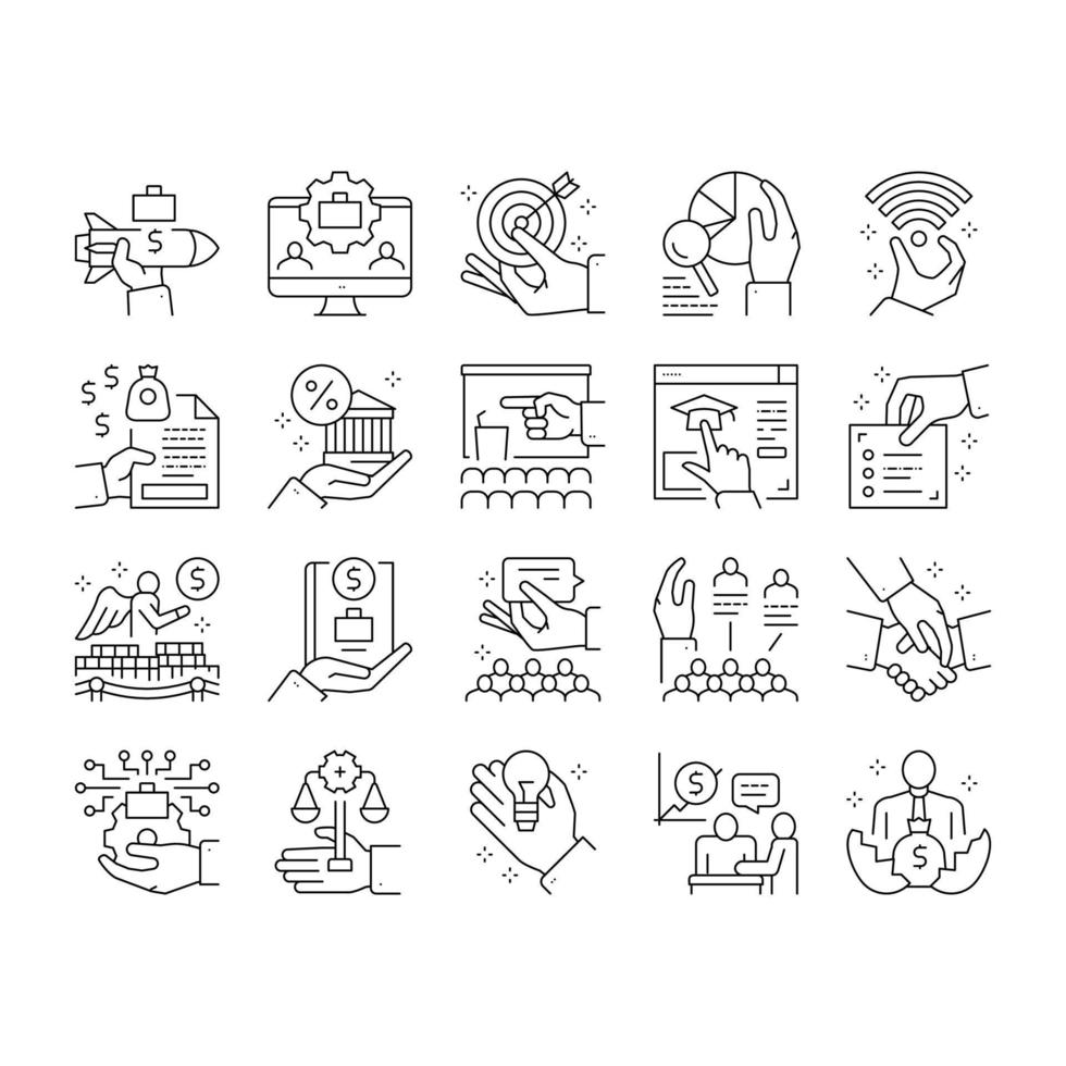 conjunto de ícones de coleção de incubadora de negócios vetor