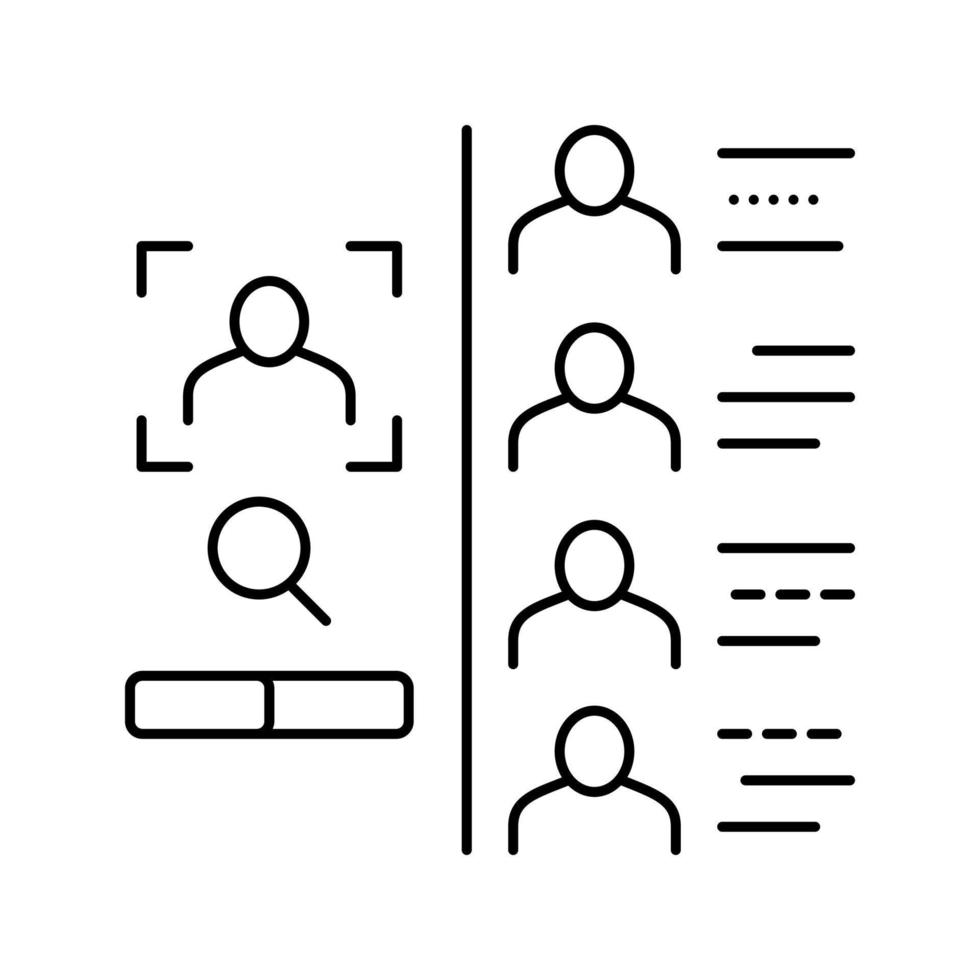 pesquisando pessoas com identificação de rosto para ilustração vetorial de ícone de linha de acesso vetor