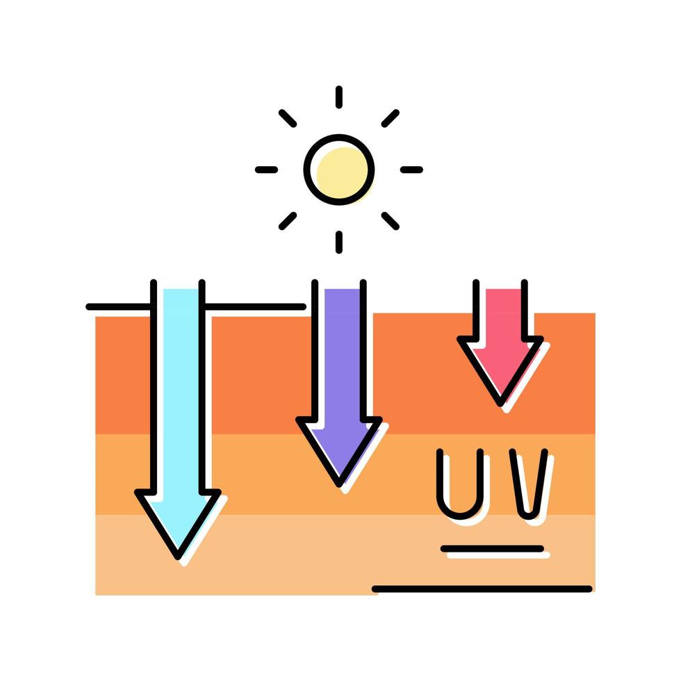 exposição da pele aos raios uv processo de bronzeamento ícone de cor vector il