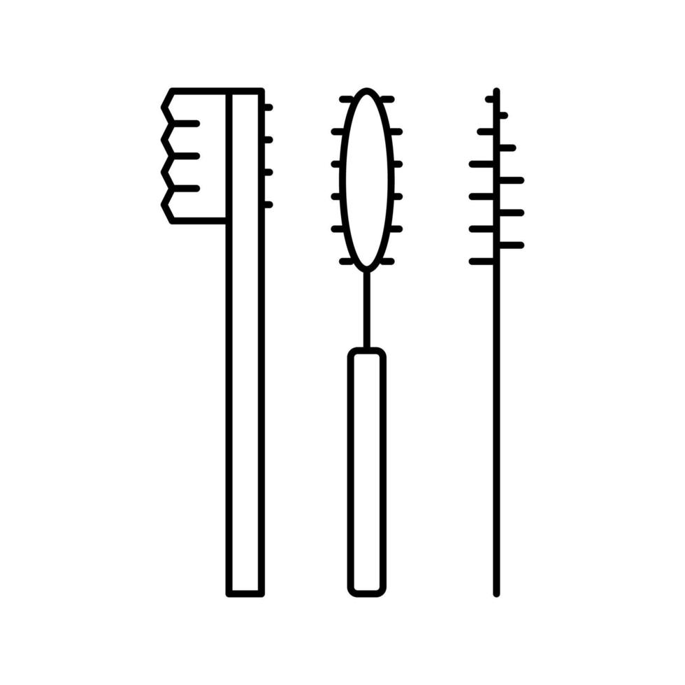 pincéis definidos para cílios postiços aplicando ilustração vetorial de ícone de linha vetor