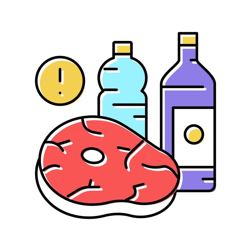 carne, produtos insalubres de óleo gordo para ilustração vetorial de ícone de cor de doença de gota vetor
