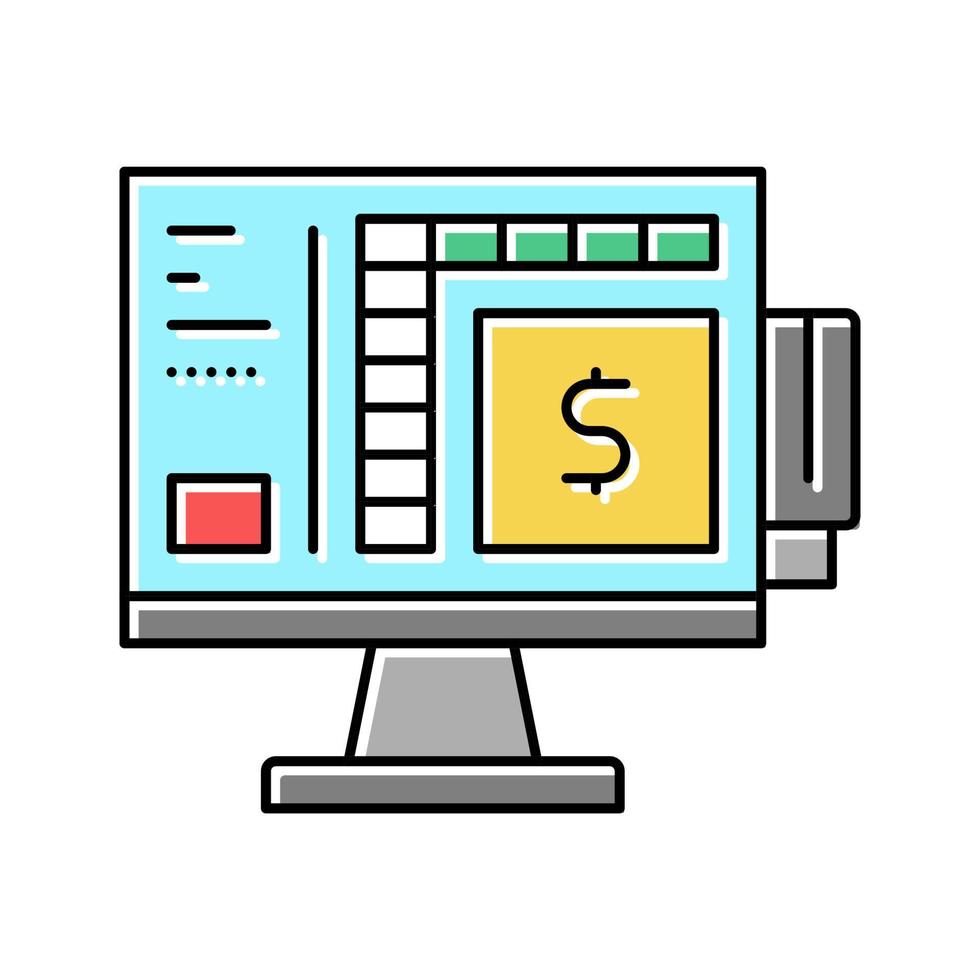 loja de autoatendimento pos terminal computador ilustração vetorial de ícone de cor vetor