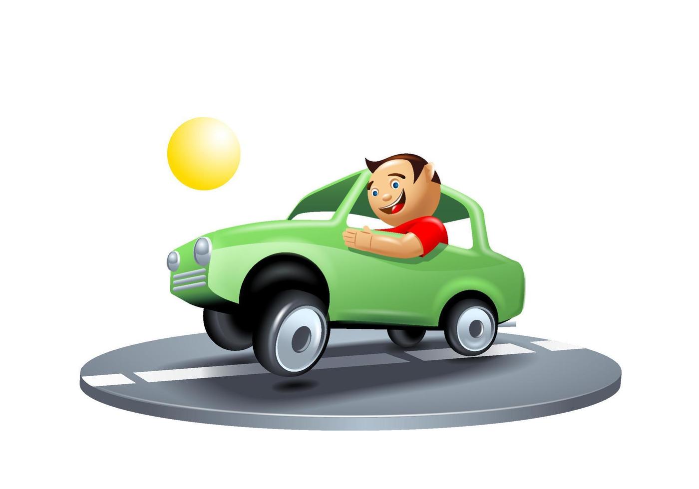 ilustração de carro de brinquedo com um motorista alegre. vetor