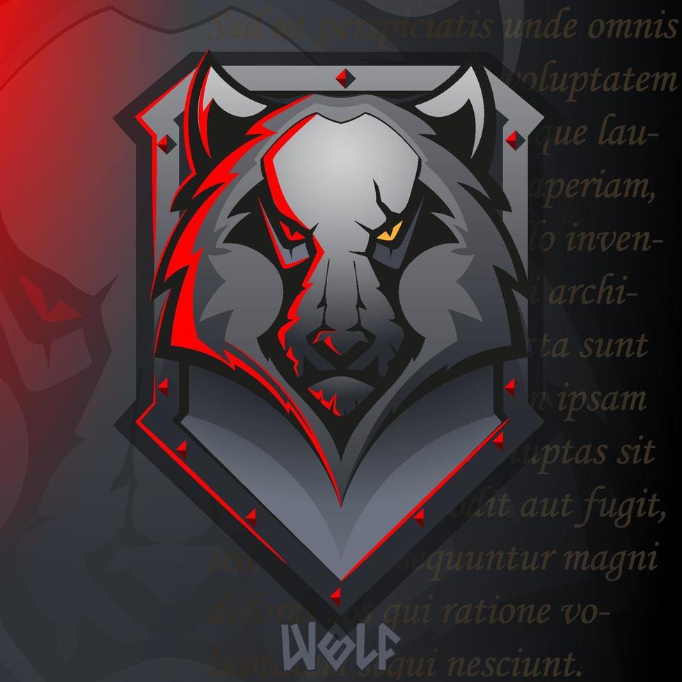 logotipo da cabeça de lobo no escudo de cavaleiro. vetor