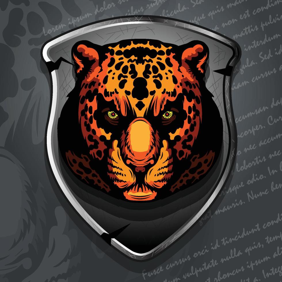 logotipo da cabeça de leopardo no escudo de cavaleiro. vetor