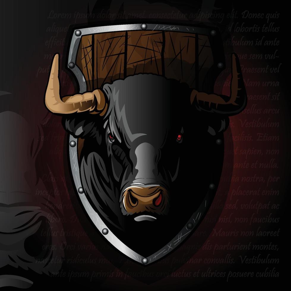 logotipo da cabeça de touro no escudo de cavaleiro. vetor
