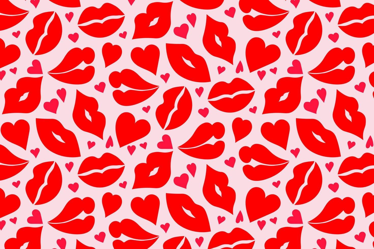 beijos, padrão para st. Dia dos Namorados. lábios vermelhos com corações vetor