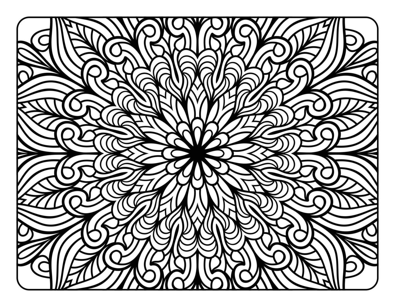 página de coloração de mandala para adultos, arte de doodle de mandala floral desenhada à mão, página de coloração de mandala para relaxamento adulto vetor