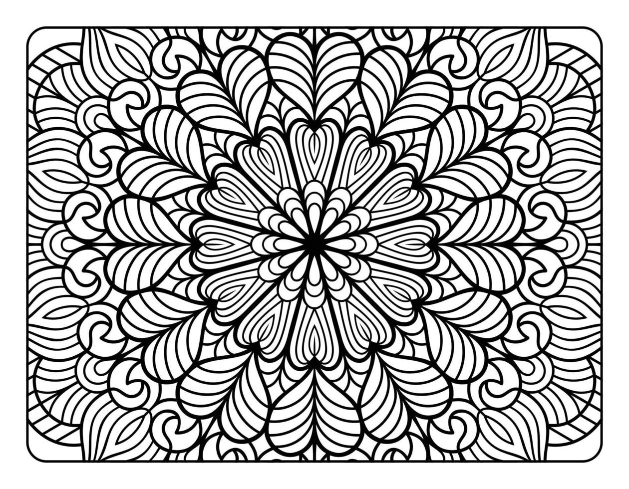 página de coloração de mandala para adultos, arte de doodle de mandala floral desenhada à mão, página de coloração de mandala para relaxamento adulto vetor