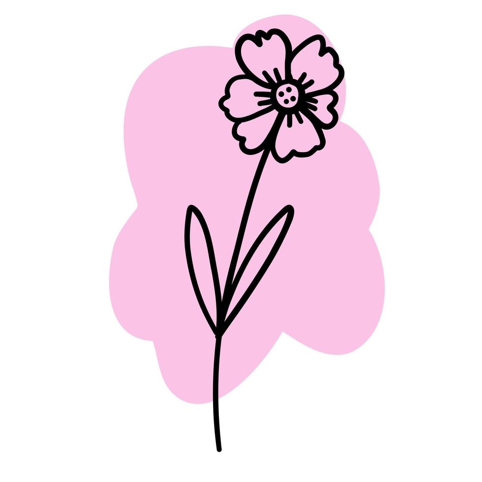 flor com pincel colorido no estilo cartoon doodle plana. ilustração vetorial isolada no fundo branco. vetor