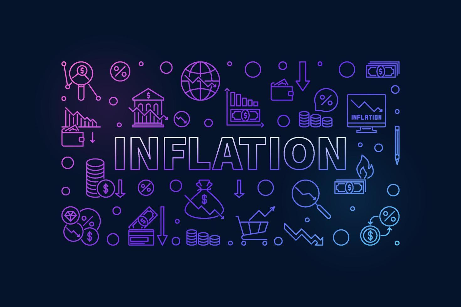 banner colorido de linha fina horizontal de inflação - ilustração em vetor de conceito de crise financeira