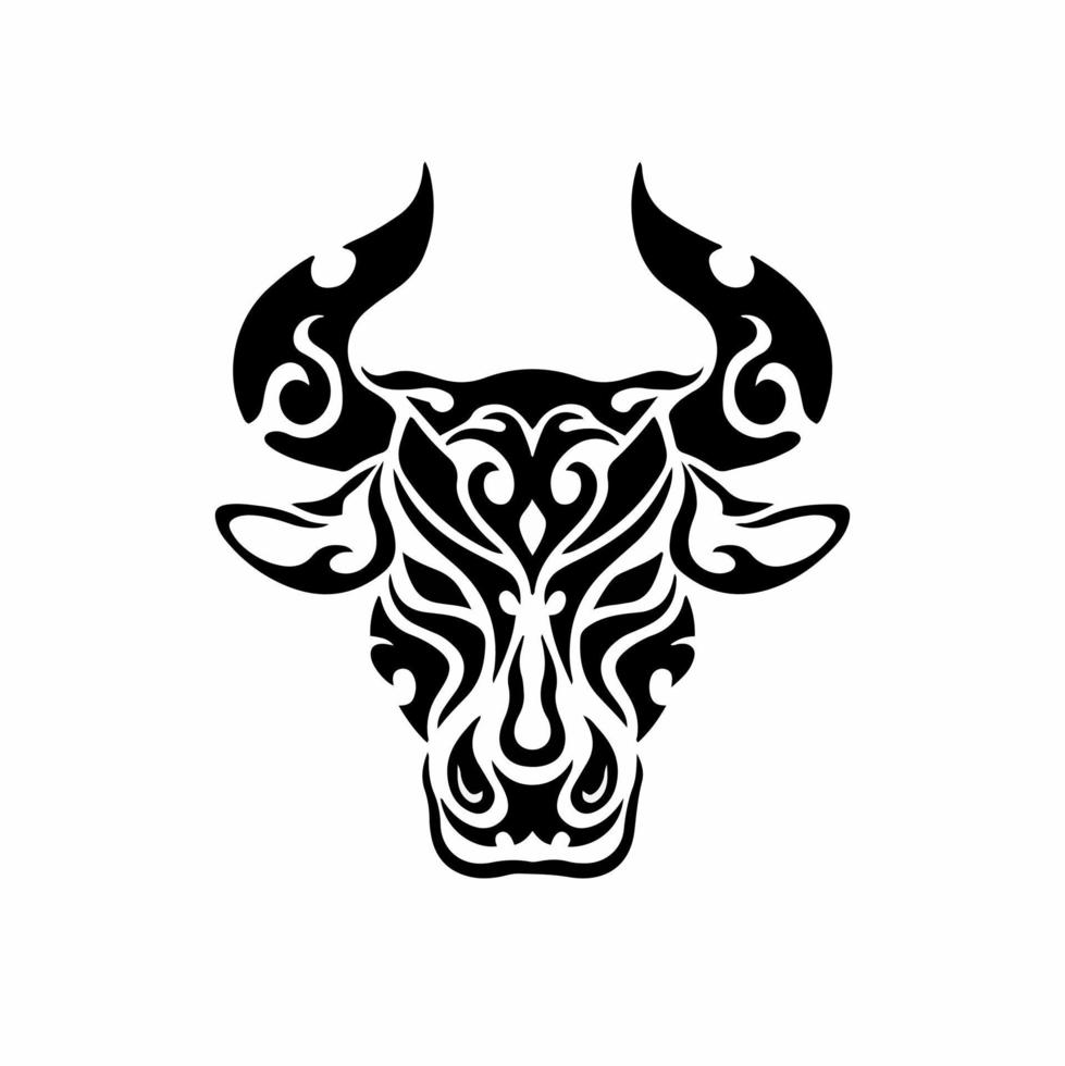 logotipo de cabeça de touro tribal. desenho de tatuagem. ilustração vetorial de estêncil animal vetor