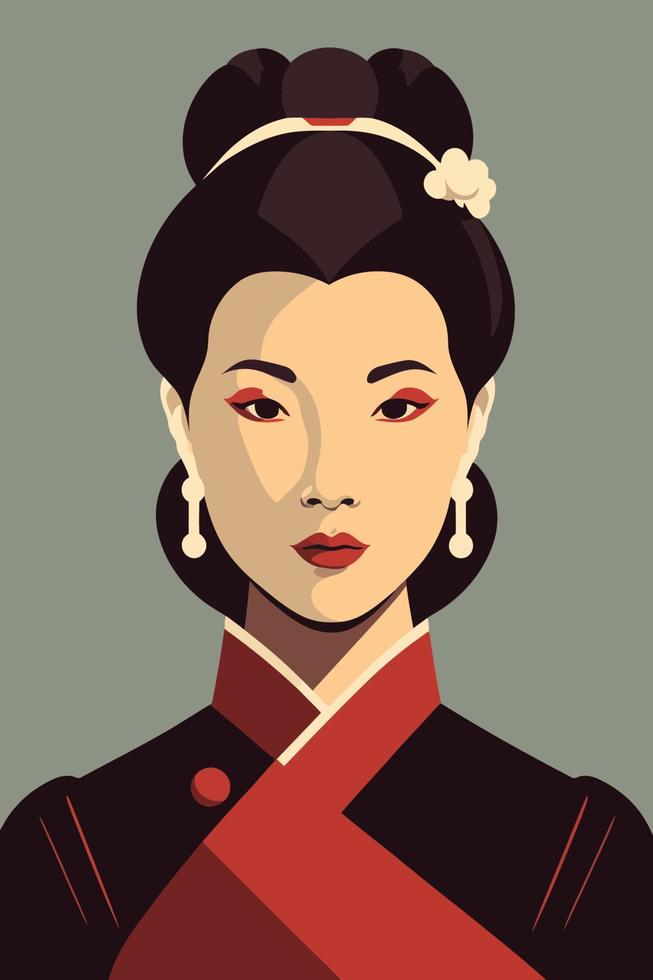 retrato de uma linda gueixa japonesa. ilustração em vetor mulher chinesa.
