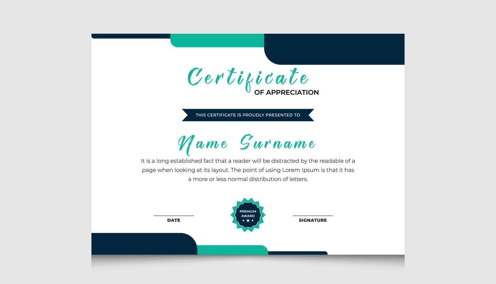 modelo de certificado de prêmio, modelo de certificado de apreciação e conquista, design de certificado de vetor de diploma com layout geométrico.