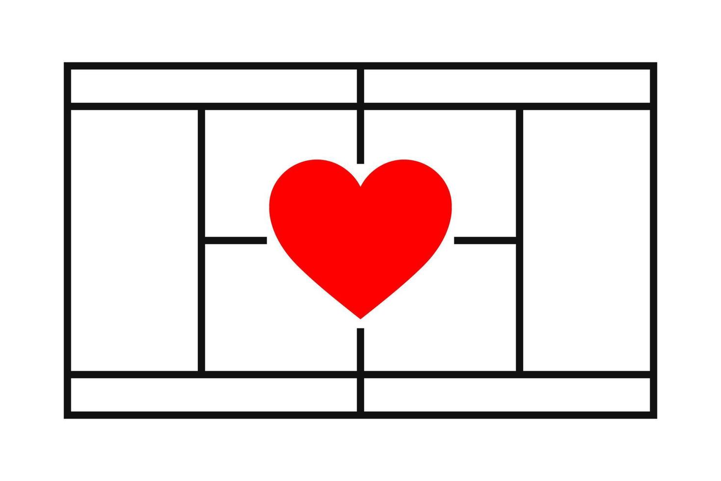 defina a quadra de tênis de silhueta de vista superior com coração, proporções exatas. ilustração vetorial isolada. vetor