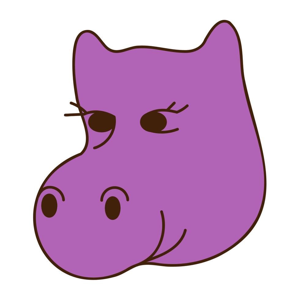 lindo rosto de hipopótamo doodle da coleção de adesivos femininos. ilustração de cor do vetor dos desenhos animados.