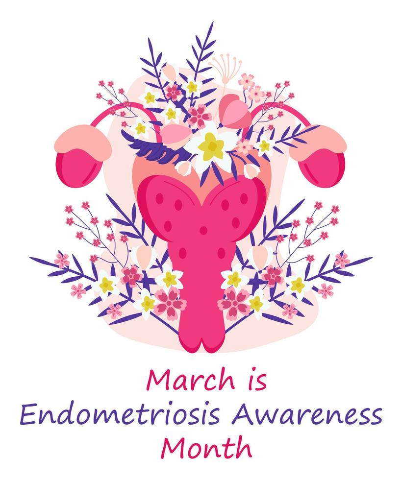 vetor de conceito de mês de conscientização de endometriose. evento de saúde é comemorado em março. útero humano, útero no floral