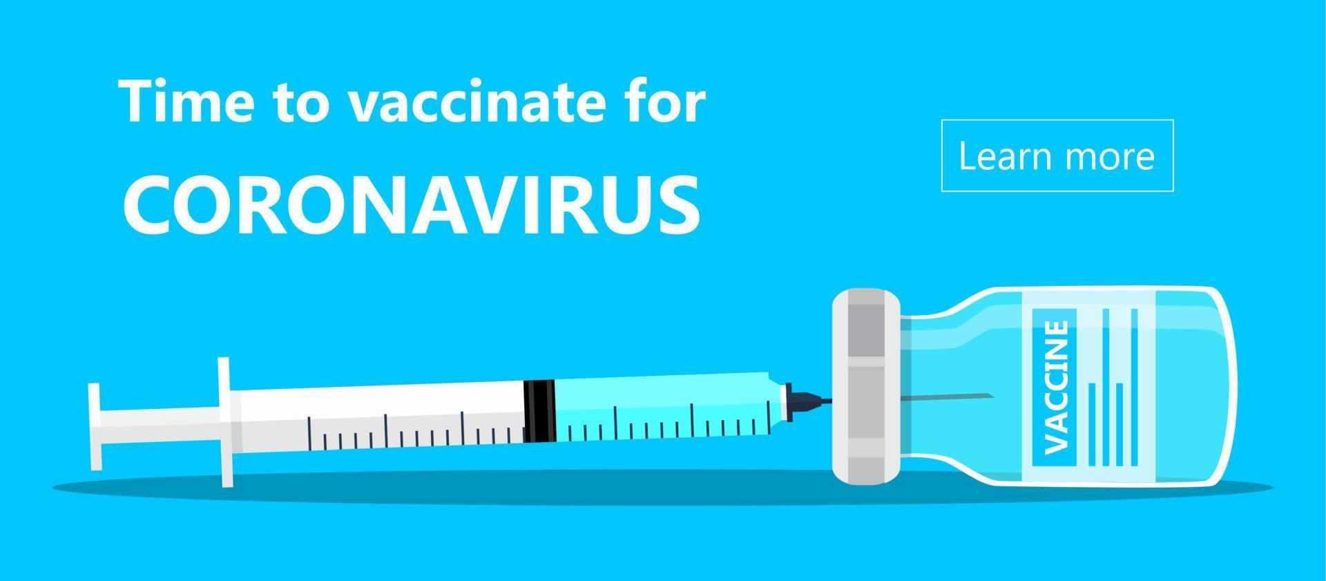 vetor do conceito de vacinação contra o coronavírus. garrafa de vacina covid-19 e ilustração de ferramenta de injeção de seringa em estilo simples. bandeira de tratamento de imunização