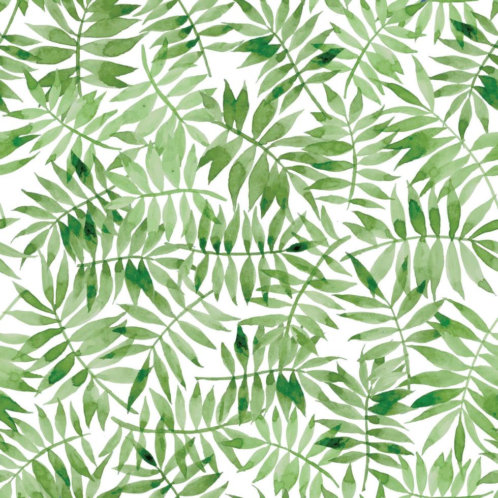 aquarela sem costura padrão com folhas de palmeira tropical. impressão abstrata com folhas verdes em fundo branco vetor