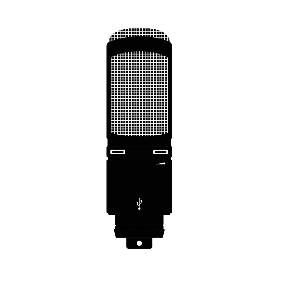 silhueta de microfone. elemento de design de ícone preto e branco em fundo branco isolado vetor