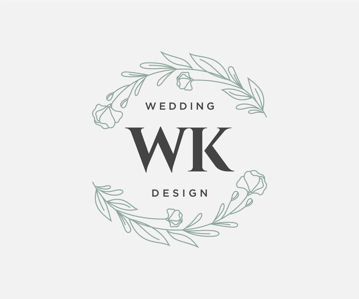 coleção de logotipos de monograma de casamento de carta inicial wk, modelos modernos minimalistas e florais desenhados à mão para cartões de convite, salve a data, identidade elegante para restaurante, boutique, café em vetor