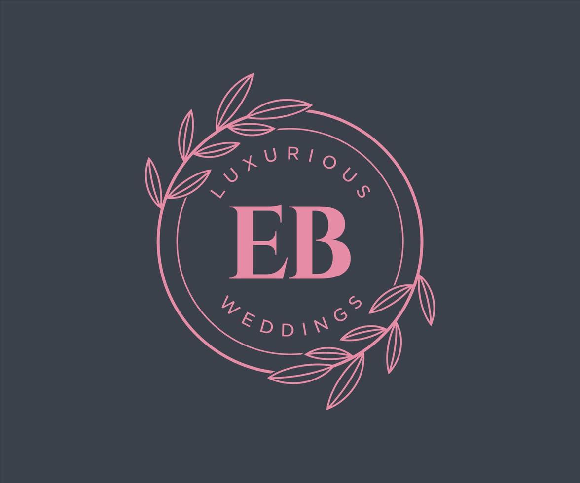 modelo de logotipos de monograma de casamento de carta de iniciais eb, modelos modernos minimalistas e florais desenhados à mão para cartões de convite, salve a data, identidade elegante. vetor