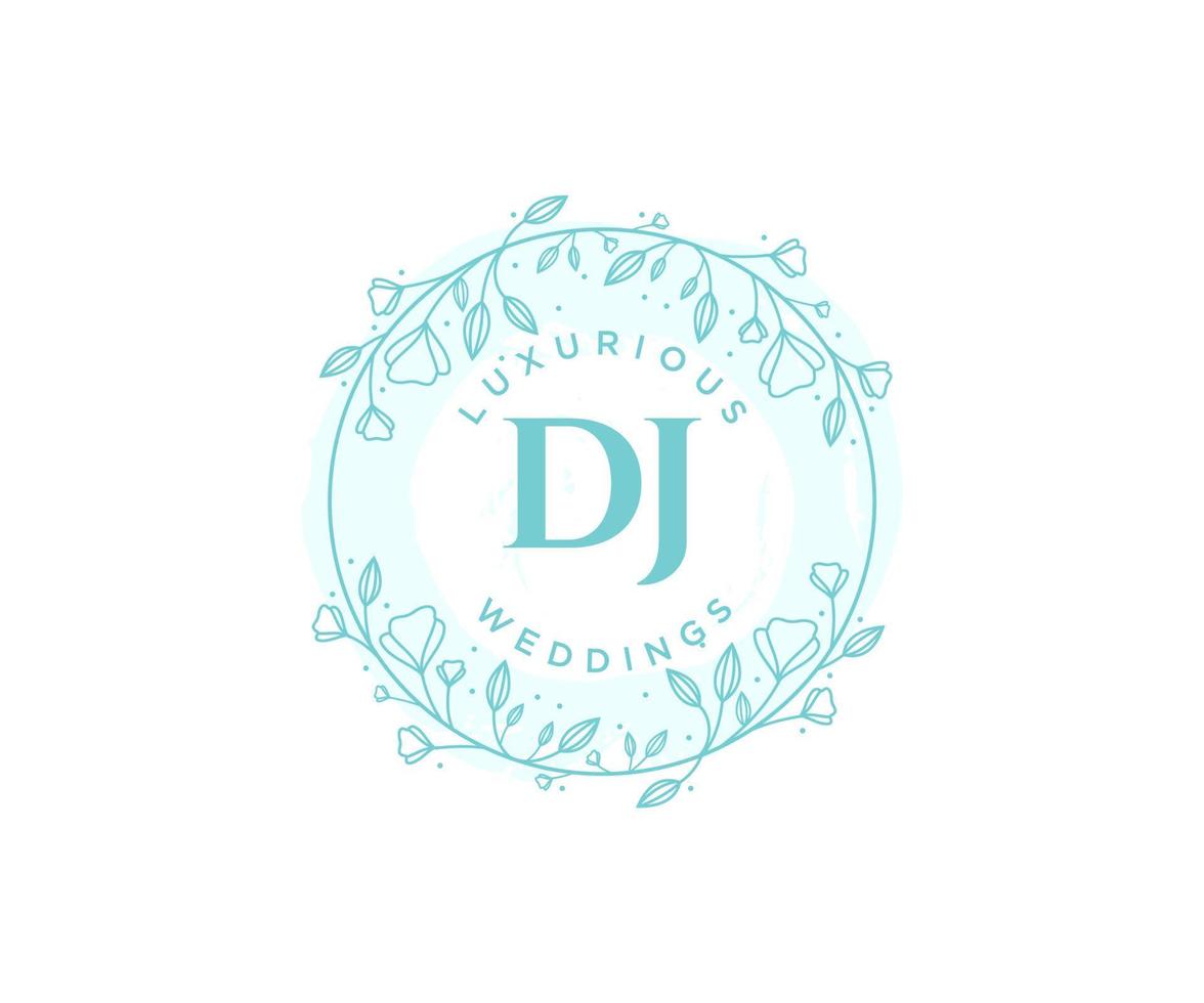 dj letras iniciais modelo de logotipos de monograma de casamento, modelos modernos minimalistas e florais desenhados à mão para cartões de convite, salve a data, identidade elegante. vetor