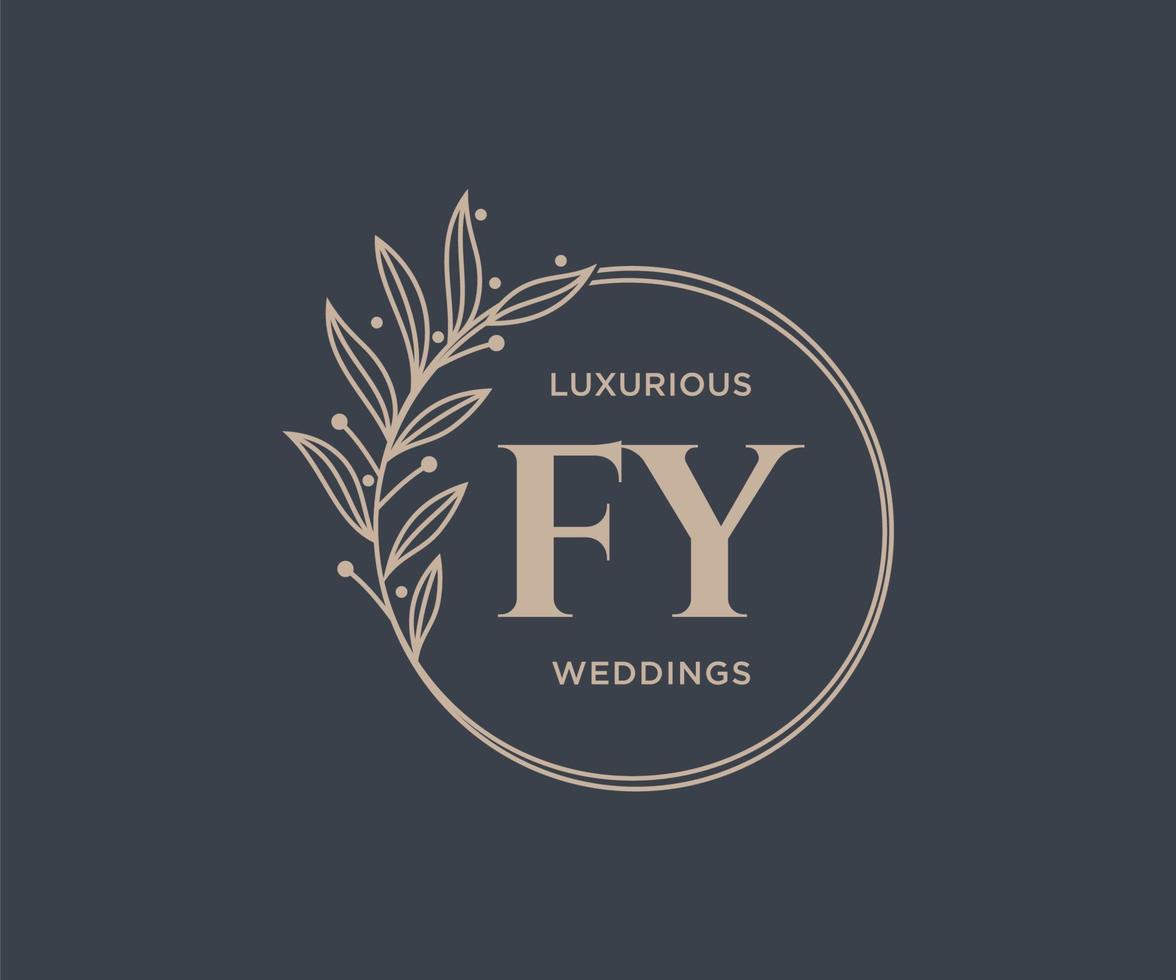 fy letras iniciais modelo de logotipos de monograma de casamento, modelos modernos minimalistas e florais desenhados à mão para cartões de convite, salve a data, identidade elegante. vetor