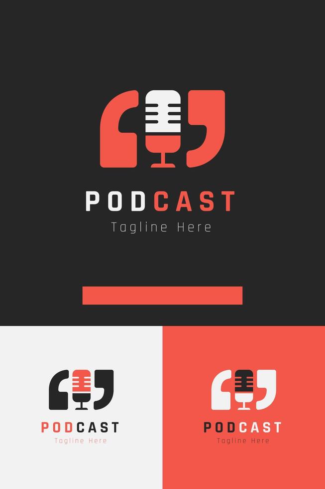 conjunto de modelo de design de vetor de logotipo de microfone de podcast com estilos de cores diferentes