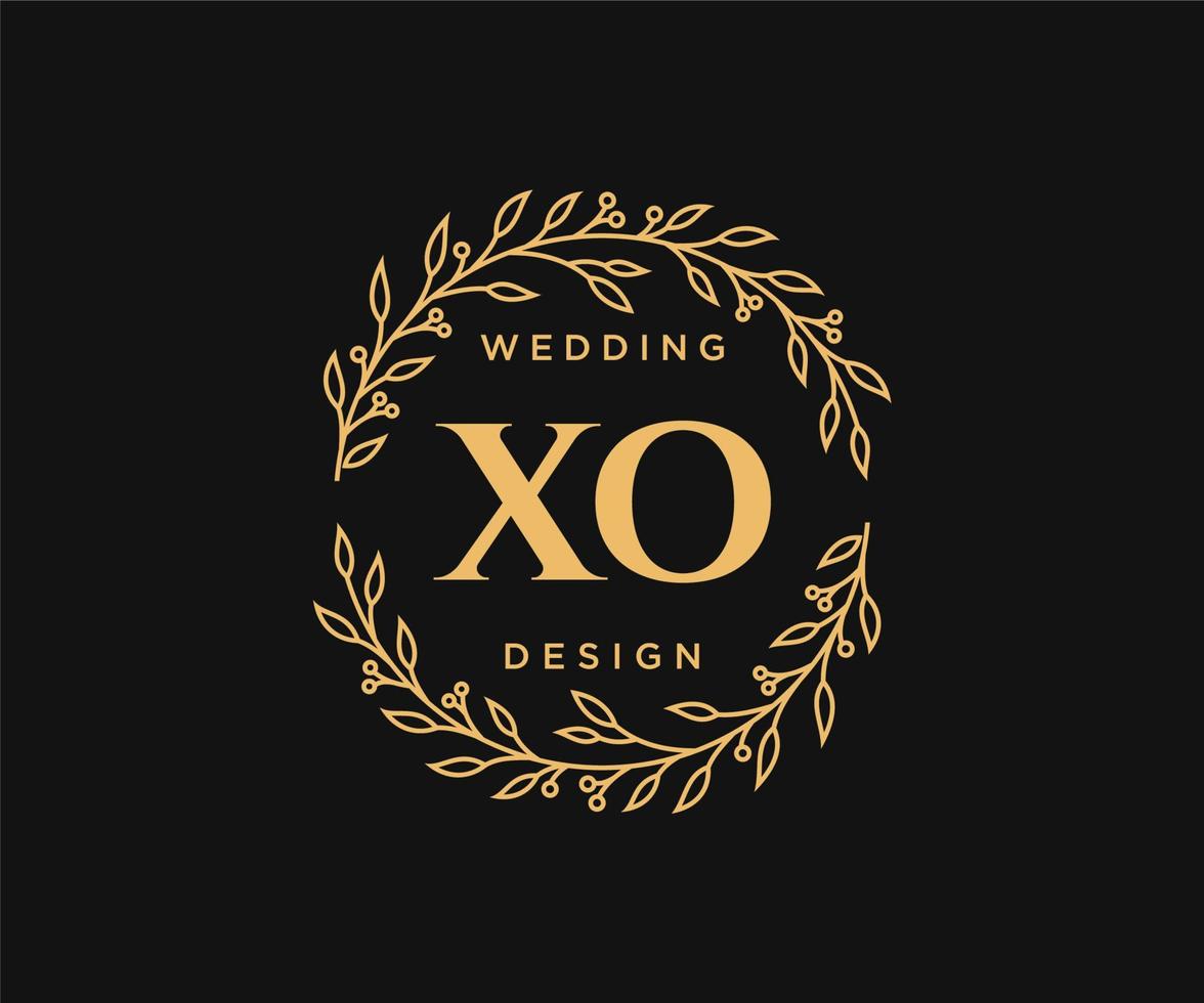 coleção de logotipos de monograma de casamento de letras iniciais xo, modelos modernos minimalistas e florais desenhados à mão para cartões de convite, salve a data, identidade elegante para restaurante, boutique, café em vetor