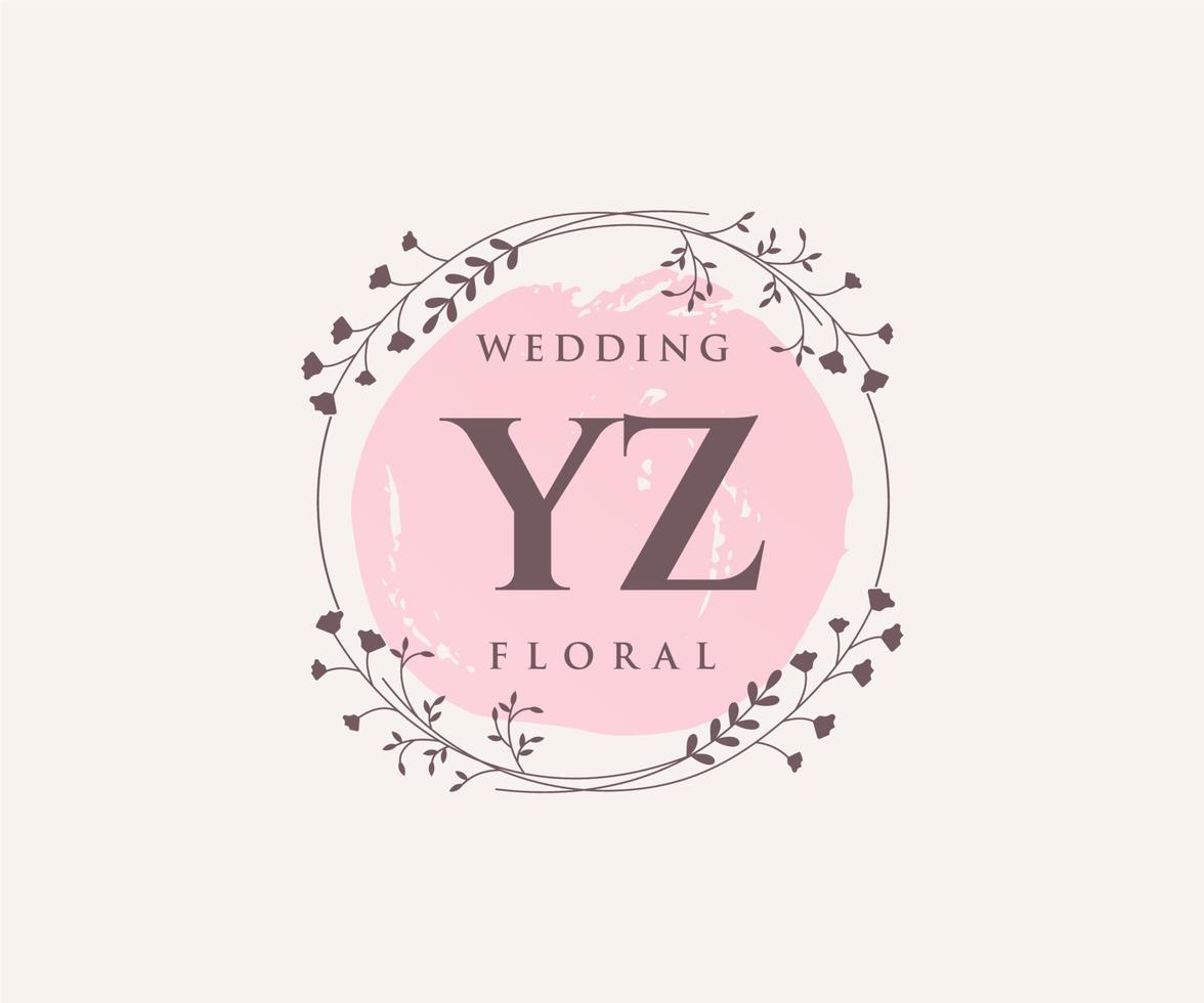 modelo de logotipos de monograma de casamento de letra de iniciais yz, modelos minimalistas e florais modernos desenhados à mão para cartões de convite, salve a data, identidade elegante. vetor