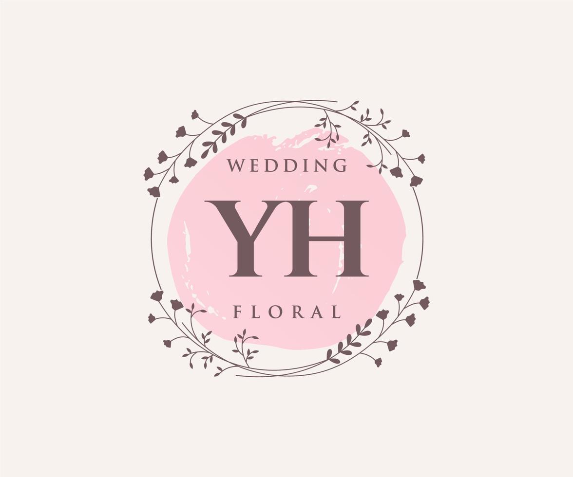 modelo de logotipos de monograma de casamento de carta de iniciais yh, modelos modernos minimalistas e florais desenhados à mão para cartões de convite, salve a data, identidade elegante. vetor