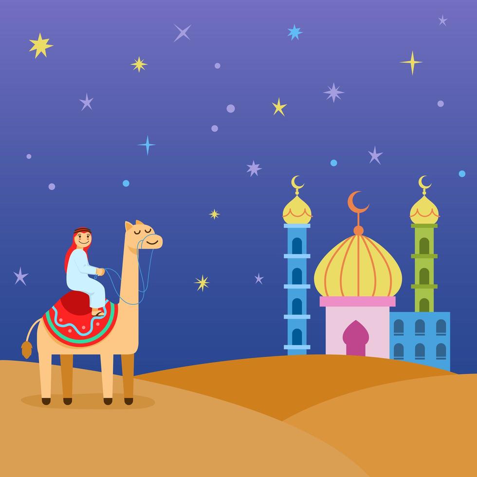 cartoony camel rider na ilustração do deserto vetor