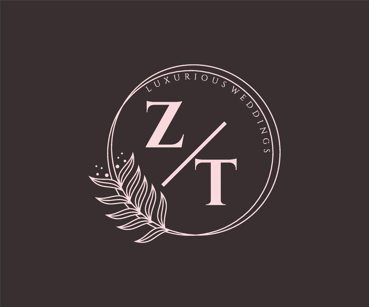 modelo de logotipos de monograma de casamento de letra inicial zt, modelos modernos minimalistas e florais desenhados à mão para cartões de convite, salve a data, identidade elegante. vetor