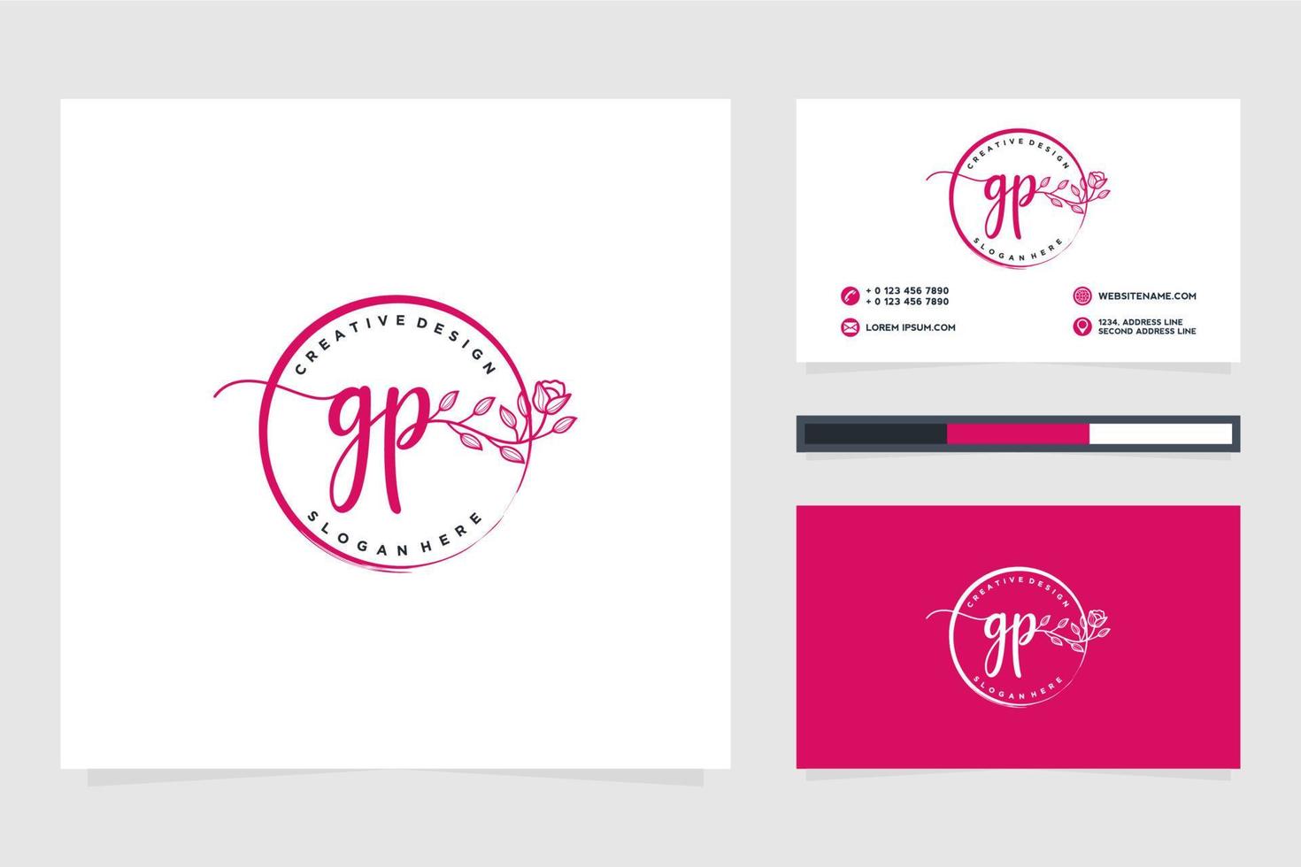 coleções iniciais de logotipo feminino gp e vetor premium de modelo de cartão de visita