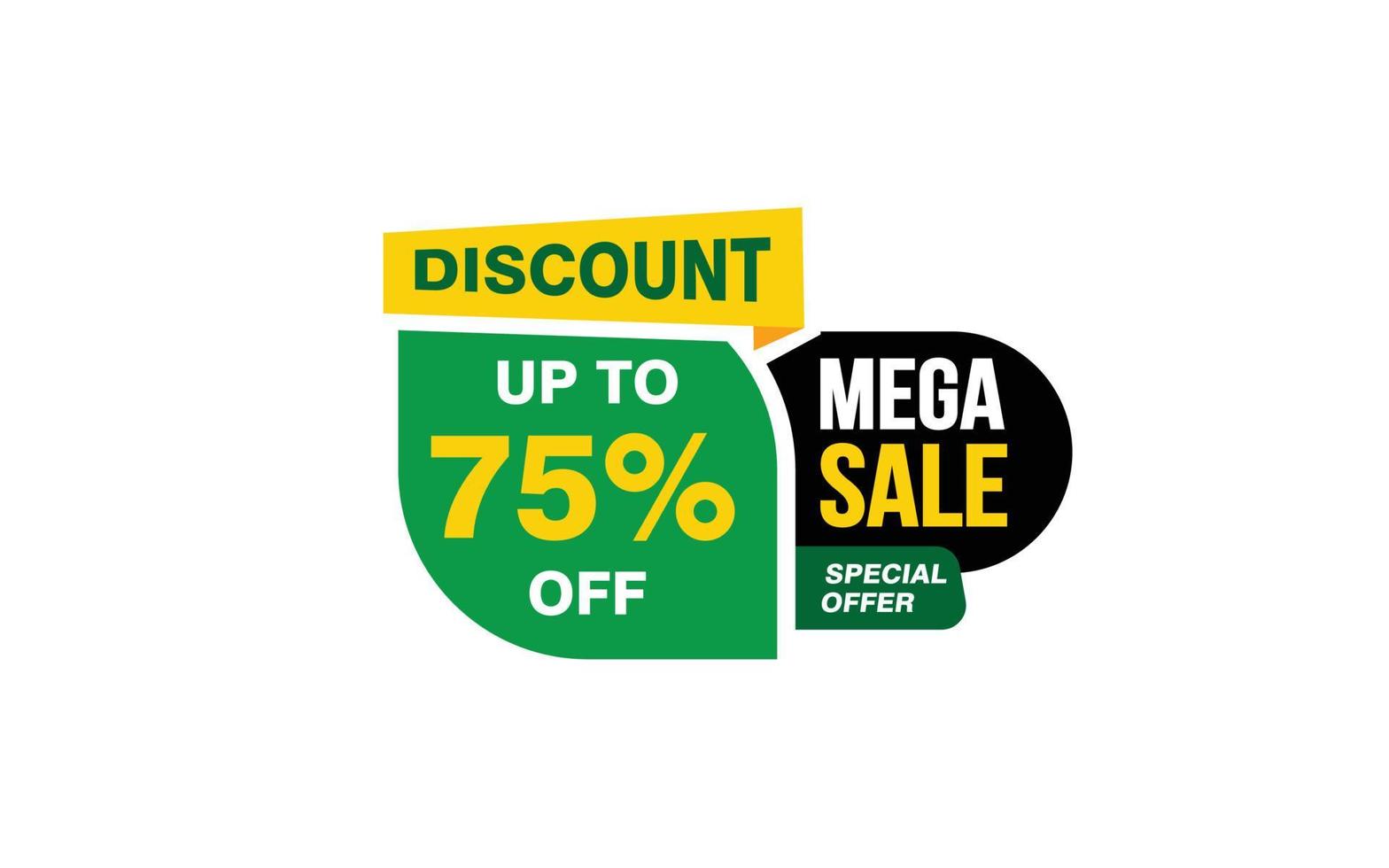 Oferta de mega venda de 75%, liberação, layout de banner de promoção com estilo de adesivo. vetor