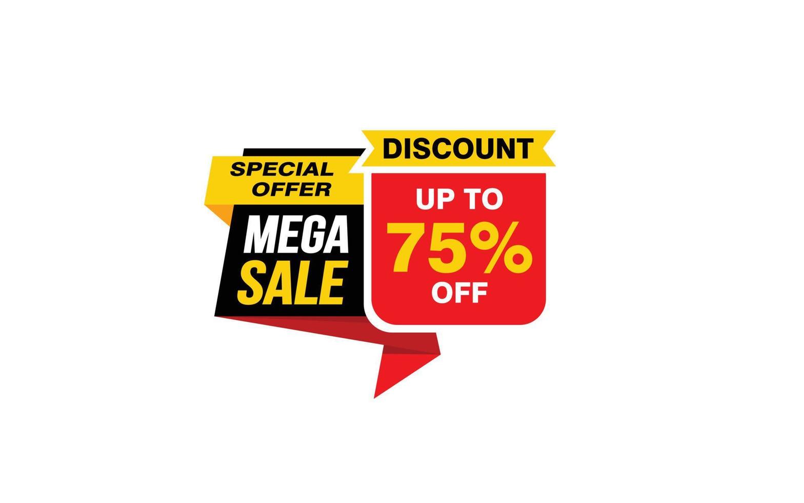 Oferta de mega venda de 75%, liberação, layout de banner de promoção com estilo de adesivo. vetor